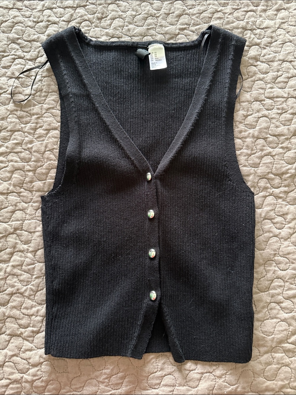 H&M Black Knit Sleeveless Button Vest NWOT